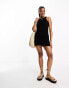 Pull&Bear textured ruched side mini dress in black