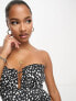 ASOS DESIGN Petite bandeau frill swimsuit in mono spot print