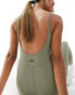 ASOS 4505 scoop back all in one with inner bra in soft touch fabric in khaki