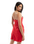 ASOS DESIGN satin bandeau mini dress with gathered waist detail in red