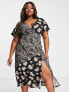 ASOS DESIGN Curve crinkle wrap midi tea dress in leopard and ditsy print