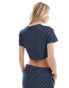 Something New Denim textured crop top co-ord in indigo blue wash