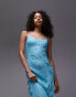 Topshop cami slip dress with embroidery and embellishment in blue