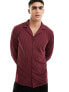 ASOS DESIGN long sleeve rib jersey shirt with revere in burgundy