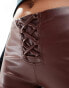 ASOS DESIGN leather look hotpant with lace up detail in chocolate