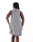 ASOS DESIGN Curve high neck swing mini linen sundress in mono gingham