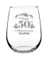 Happy 50th Anniversary Floral 50th Anniversary Gifts Stem Less Wine Glass, 17 oz