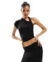 Kaiia slinky one shoulder crop top co-ord in black