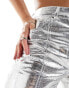 River Island metallic straight leg trouser in silver