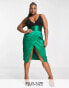 Collective the Label Curve exclusive plunge ruched waist midi dress in emerald