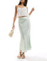 New Look satin bias midi skirt in light green