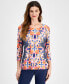 Petite Glamorous Glass Jacquard Printed 3/4-Sleeve Top, Created for Macy's