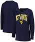 Women's Navy West Virginia Mountaineers Plus Size Arch Over Logo Scoop Neck Long Sleeve T-Shirt