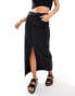 DTT Petite denim midi skirt with front split in black