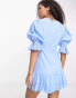 French Connection cut out mini dress in baby blue broderie