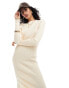 ASOS DESIGN knitted crew neck maxi dress in rib in cream