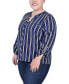 Plus Size Long Roll Tab Sleeve Zip Pocket Blouse