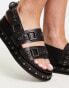 ASOS DESIGN – Focused – Flache Ledersandalen in Schwarz mit Nietenverzierung