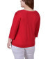 Plus Size 3/4 Sleeve Crepe Knit with Strip Details Top