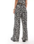 JDY pull on wide leg plisse trouser co-ord in black & white zebra print