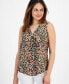 Petite Printed Zip Front V-Neck Sleeveless Top