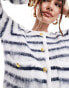 4th & Reckless scoop neck fluffy knit button detail cardigan in black and white stripe