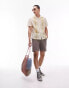 Topman short sleeve crochet front panel floral shirt in stone