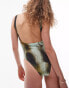 Topshop scoop cut out back swimsuit in radioactive print