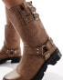 Glamorous Wide Fit harness biker boots in washed beige