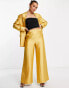 ASOS DESIGN occasion satin wide leg suit trouser in gold