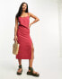 Vila Petite linen touch cami midi dress with slit front in terracotta