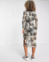 JJXX high neck mesh midi dress in newspaper print