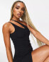 Public Desire one shoulder scrunch slash cut out summer dress in black scrunch