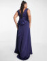 TFNC Plus Bridesmaid bow back maxi dress in navy blue