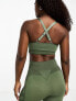 Hummel Seamless mesh insert sports crop top in dark green