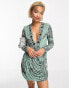 ASOS DESIGN drape embellished mini dress with floral artwork in teal