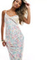 Love Triangle satin cami maxi dress with lace insert in floral