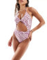 Vero Moda halterneck cut out swimsuit in pastel lavender leopard print