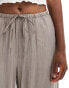 Vero Moda textured drawstring waist wide leg trouser in taupe