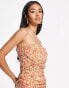 Pretty Lavish ruched bandeau midaxi dress in ditsy brown floral