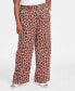 Plus Size Animal-Print Patch-Pocket Wide-Leg Pants, Created for Macy's