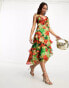 Hope & Ivy frill sleeve midaxi dress in green and red floral