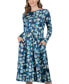 Women's Print Long Sleeve Pleated Midi Dress