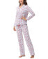 Women's Long Sleeve Notch Collar Top with Lounge Pants 2 Piece Pajama Set