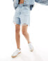 Stradivarius Petite denim dad short with rips in light blue