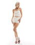 Emory Park pointelle shorts with rose detailing in off white co-ord