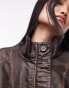 Topshop faux leather oversized bomber jacket in dark brown