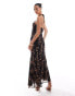 River Island floral print halterneck maxi dress in black