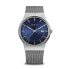 BERING Herrenuhr Classic Silber Gebürstet Elegantes Milanaiseband, Blaues Zifferblatt, Saphirglas 11938-003