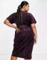 Closet London Plus kimono sleeve velvet midi dress with wrap tie in plum